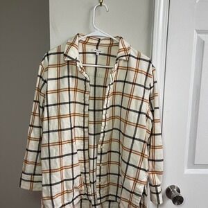 Madewell Womens Plaid Flannel Button Down Shirt Cream Rust Orange Windowpane M